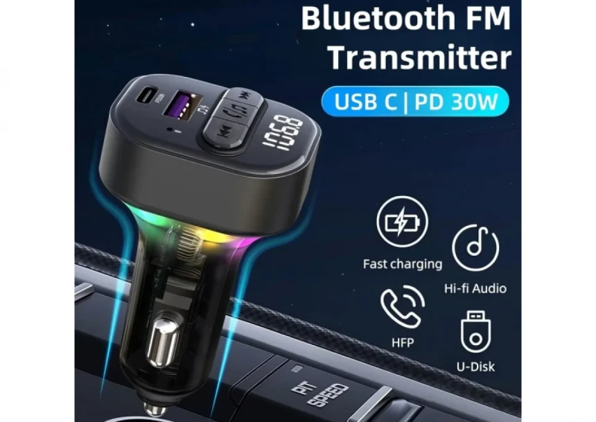 FM Transmiter i punjač Kettz Yare Bluetooth/QC3.1/Type-C PD30W/LED