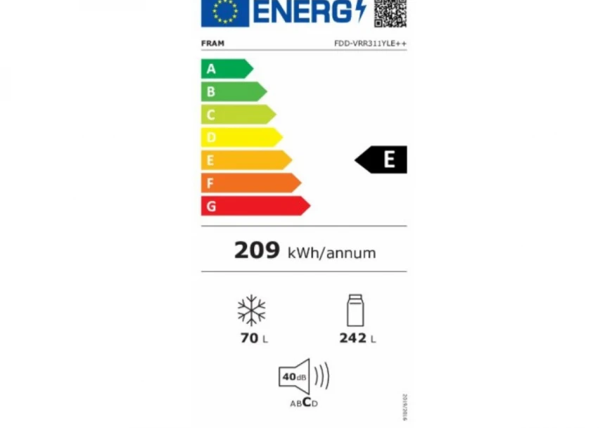 Frižider Fram FDD-VRR311YLE++ 242+69l/60x180/žuti