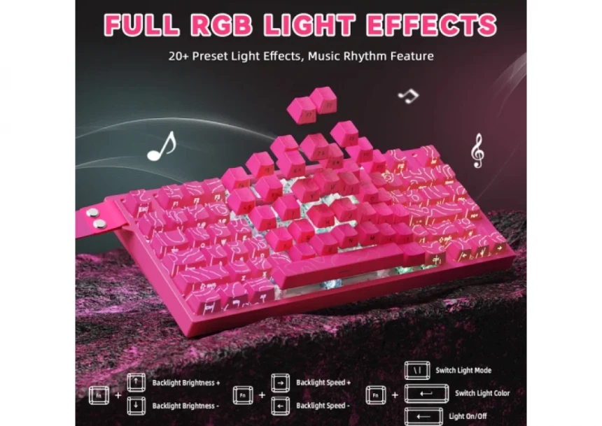 Gaming tastatura Attack Shark R82HE Magnetic Switches/8KHz/RT/Snap Tap/DKS/MT/TGL/Pink Countur