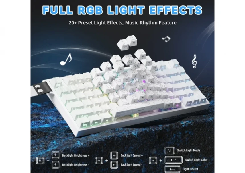Gaming tastatura Attack Shark R82HE Magnetic Switches/8KHz/RT/Snap Tap/DKS/MT/TGL/White Countur