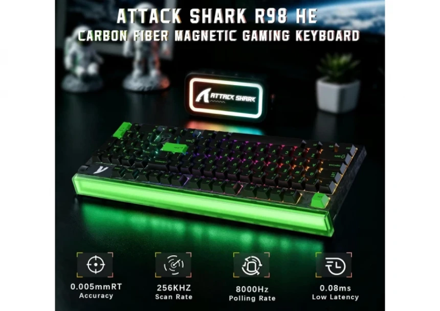 Gaming tastatura Attack Shark R98HE Magnetic Switch/RT/Snap Tap/DKS/MT/TGL/Fluorescent Green