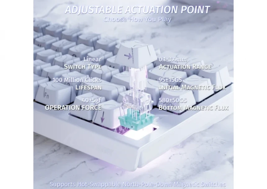 Gaming tastatura Attack Shark X68HE Magnetic Switch/RT/Snap Tap/DKS/MT/TGL/White Contour