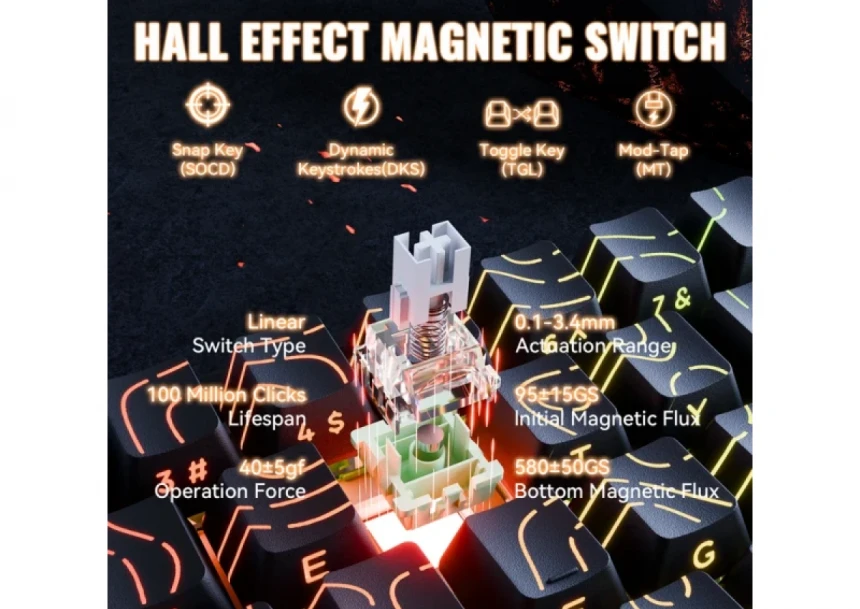 Gaming tastatura Attack Shark X68MAX Magnetic Switches/RT/SnapTap/DKS/MT/TGL/Aluminium/Black cont