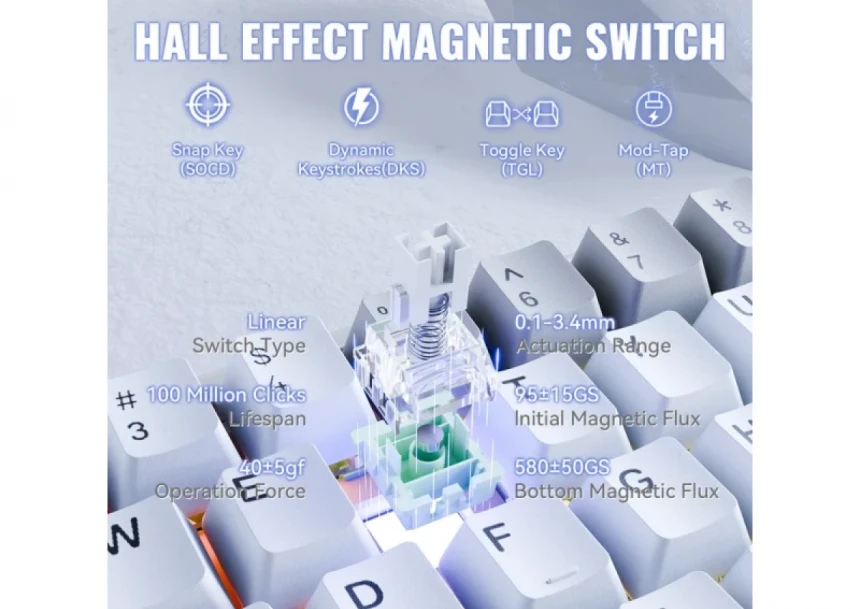 Gaming tastatura Attack Shark X68MAX Magnetic Switches/RT/SnapTap/DKS/MT/TGL/Aluminium/Starry White