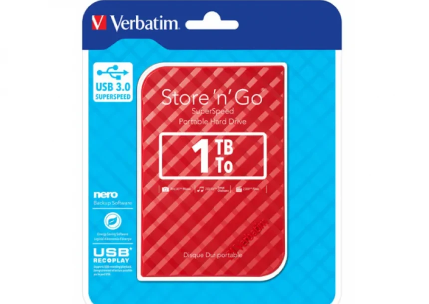 HDD E2.5" Verbatim 1TB USB 3.0 Store'n'Go 53203, Red