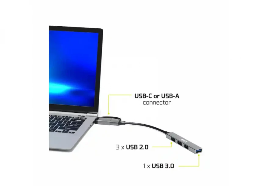 HUB Port Designs USB-C / USB-A  to 4 USB-A ports 480 Mbps SLIM