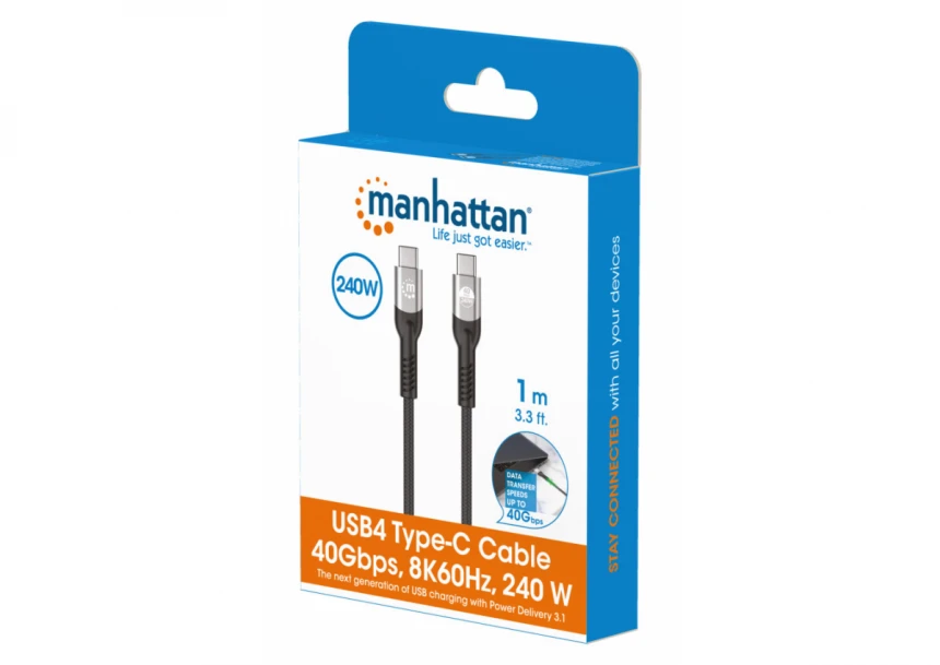Kabl Manhattan 356374 USB-C M/M 3.1/8K/60Hz/Thunderbolt 4/40Gbps/PD/1m
