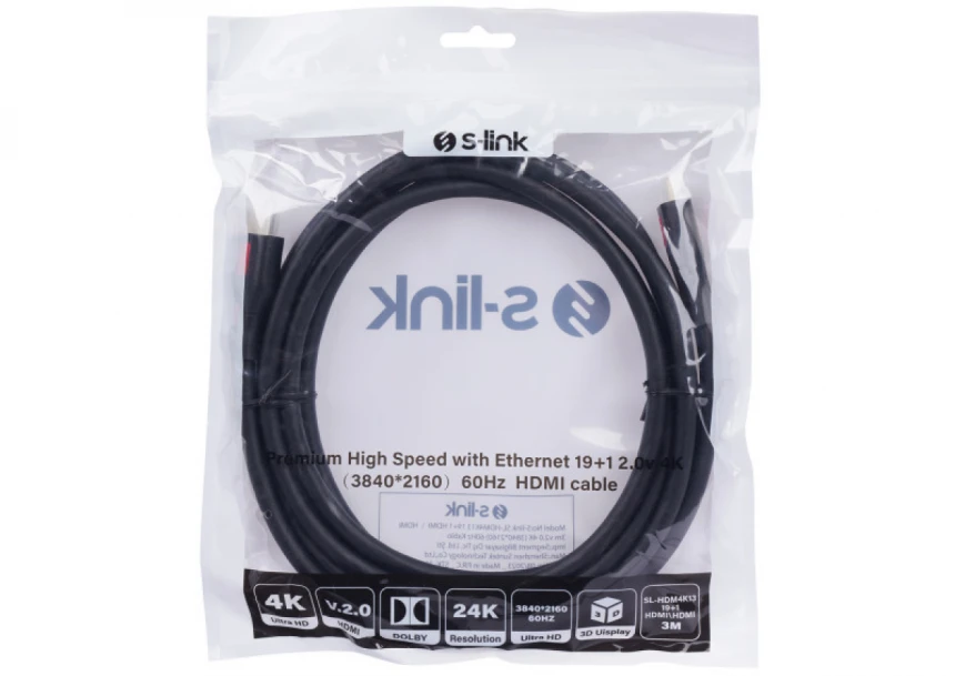 Kabl S-link SL-HDM4K13 HDMI na HDMI M/M v2.0 4K/60Hz 3m