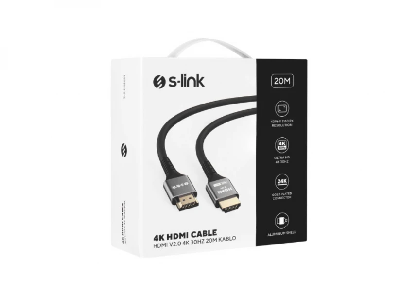 Kabl S-link SLX-HD4K20 HDMI na HDMI M/M v2.0 4K/30Hz Metal 20m