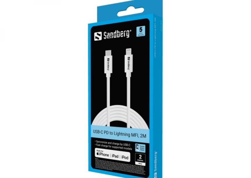Kabl Sandberg 136-59 USB-C PD na Lightning MFI, 2M