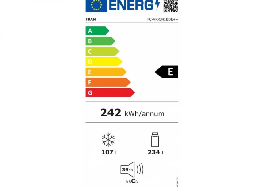 Kombinovani frižider Fram FC-VRR341BDE++/340l,60x190/bordo