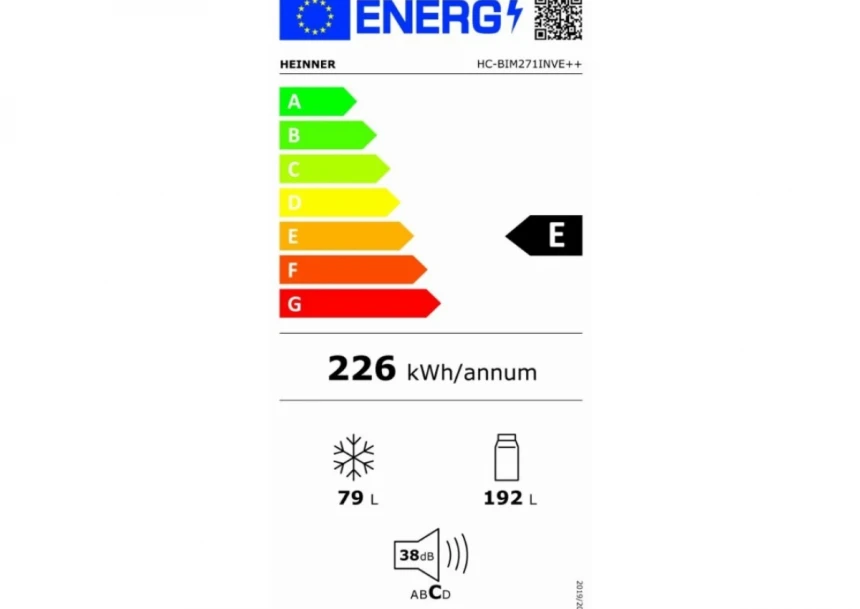 Kombinovani frižider HEINNER HC-BIM271INVE++/271l/inverter/ugradni/54x175,50