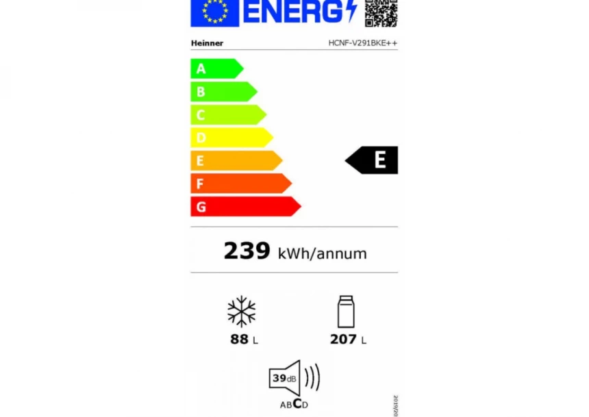 Kombinovani frižider HEINNER HCNF-V291BKE++ 294l/NoFrost/60x186/Crni