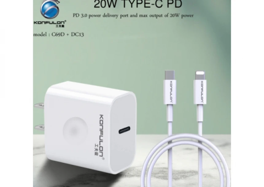 Konfulon C69D brzi kućni punjač 20W + DC13 Lightning KABL