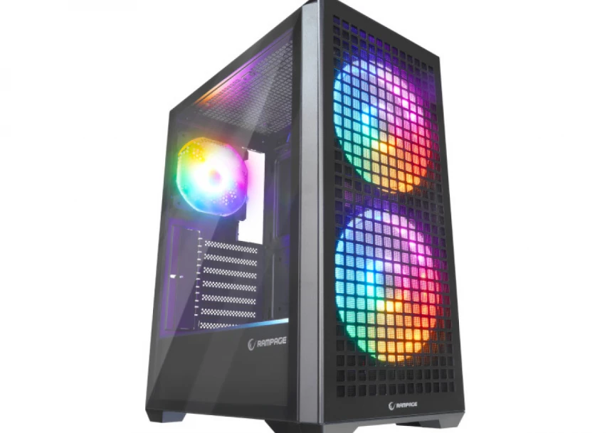 Kuciste Rampage GYRA V1 BLACK Mesh 1*12cm 2*16cm RGB/Glass/TYPE-C