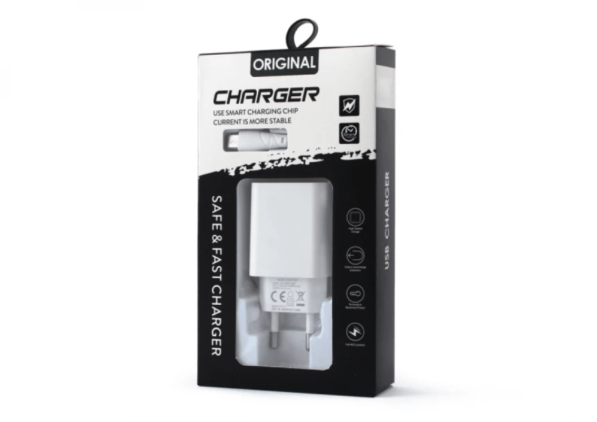 Kućni punjač 2.1A sa USB na Type C kablom CE beli