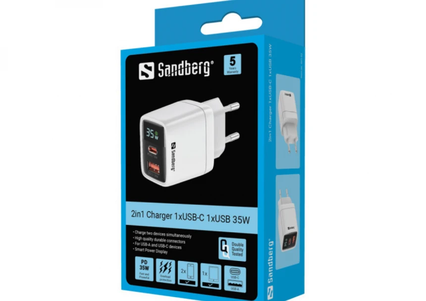 Kućni punjač Sandberg 2u1 441-52 1xUSB/1xUSB-C 35W