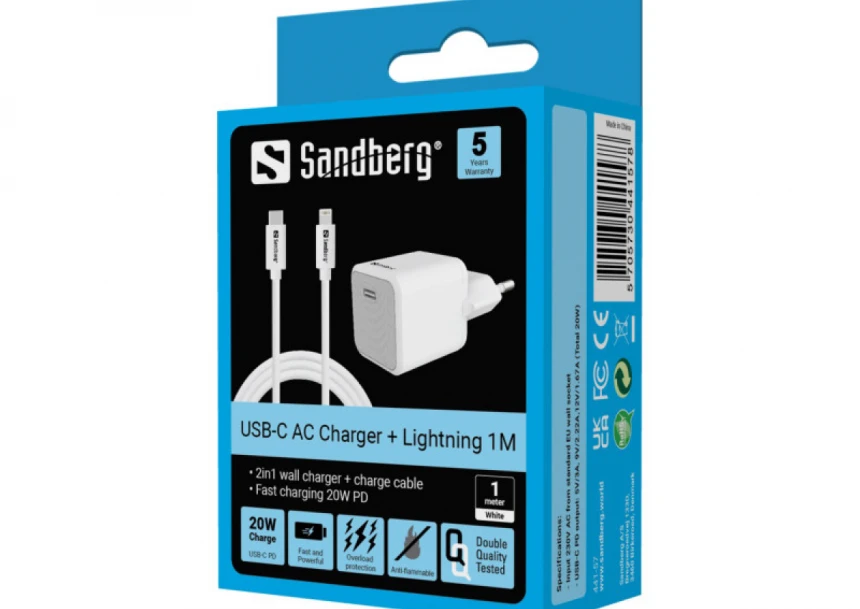 Kucni punjac Sandberg 441-57 USB-C 20W sa Lightning kablom 1m