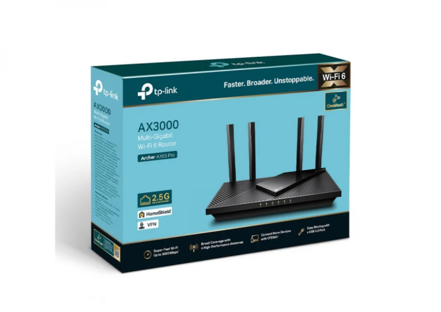 LAN Router TP-Link Archer AX55Pro AX3000/WiFi6/4 2.5G LAN