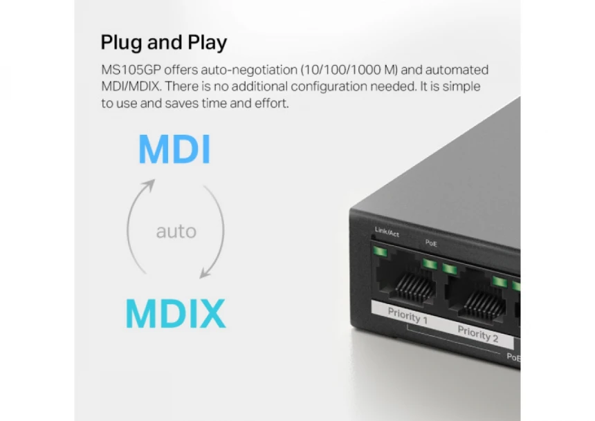 LAN Switch Mercusys MS105GP 5-port 10/100/1000 / 4PoE