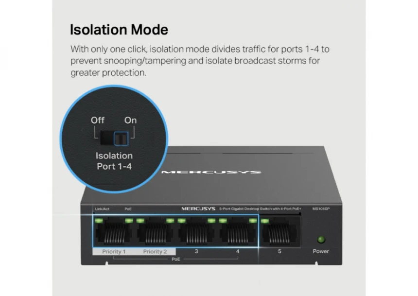 LAN Switch Mercusys MS105GP 5-port 10/100/1000 / 4PoE