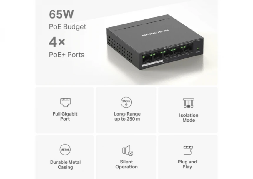 LAN Switch Mercusys MS105GP 5-port 10/100/1000 / 4PoE