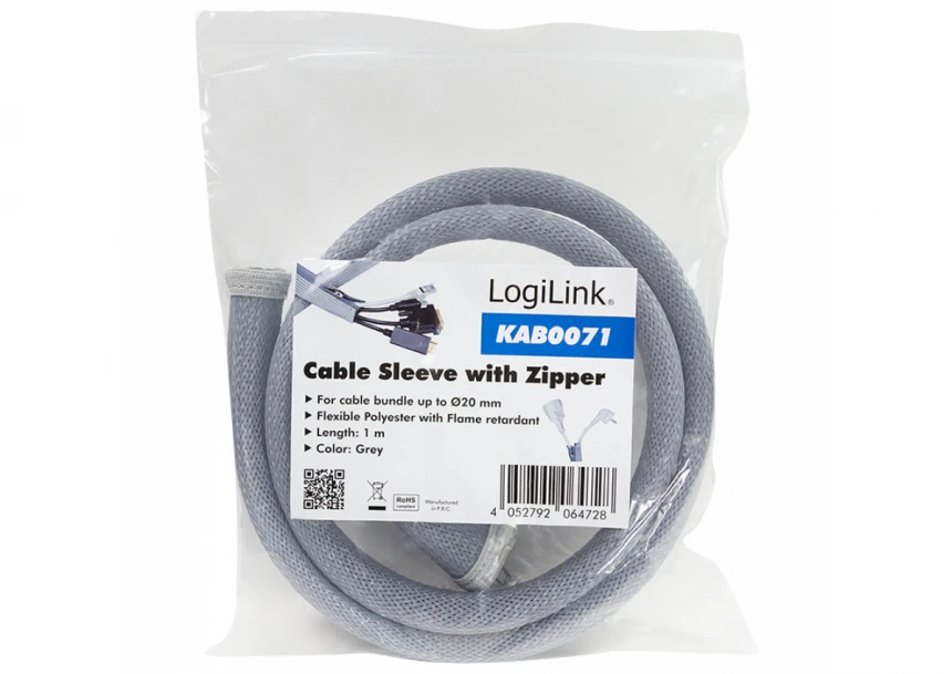 LogiLink  fleksibilna zaštita za kablove sa rajfešlusom 1m x 50mm siva