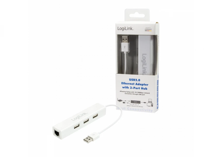 Logilink HUB USB 2.0, 3 port, 1 LAN, mrežni adapter