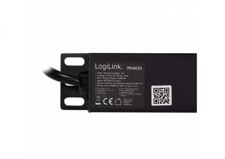 Logilink PDU 8 x šuko CEE 7/3 , konektor C14, prenaponska zaštita