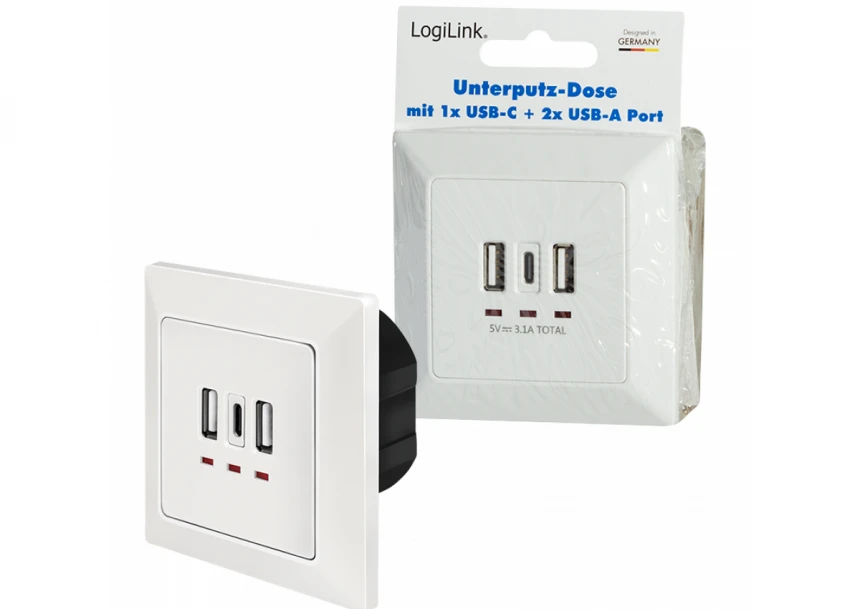 Logilink uzidna utičnica, 2 USB-A, 1 USB-C