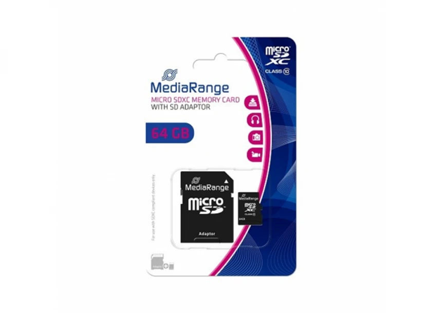 MEM. KARTICA microSDXC 64GB MEDIARANGE + SD adapter C10 MR955