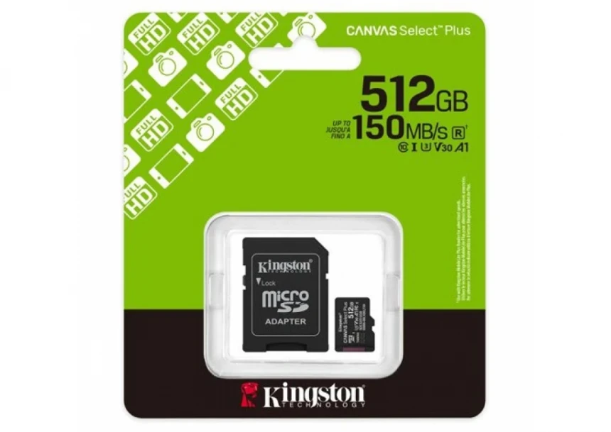 Micro SD Card 512GB Kingston + SD adapter SDCS3/512GB class 10