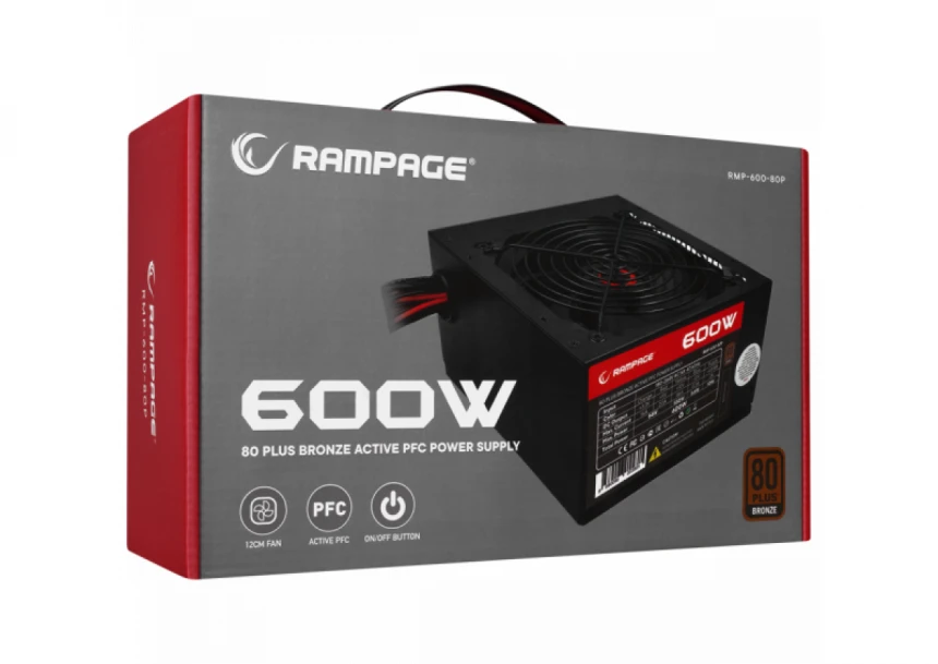 Napajanje 600W Rampage RMP-600-80P, 80Plus Bronze 12cm fan APFC
