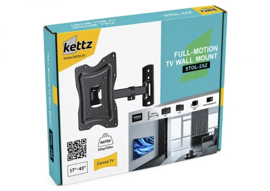 Nosač za TV Kettz STOL-25Z 17-43/vesa max 200x200/25kg/zglobni