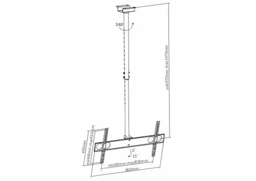 Plafonski TV nosač Kettz TVN-K1103 37-70/rotacija 360/max vesa 830x410/max 50kg