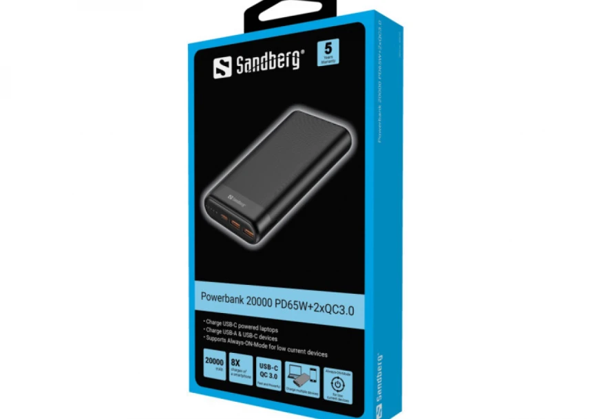 Powerbank Sandberg 420-62 20000mAh 65W+2xQC3.0