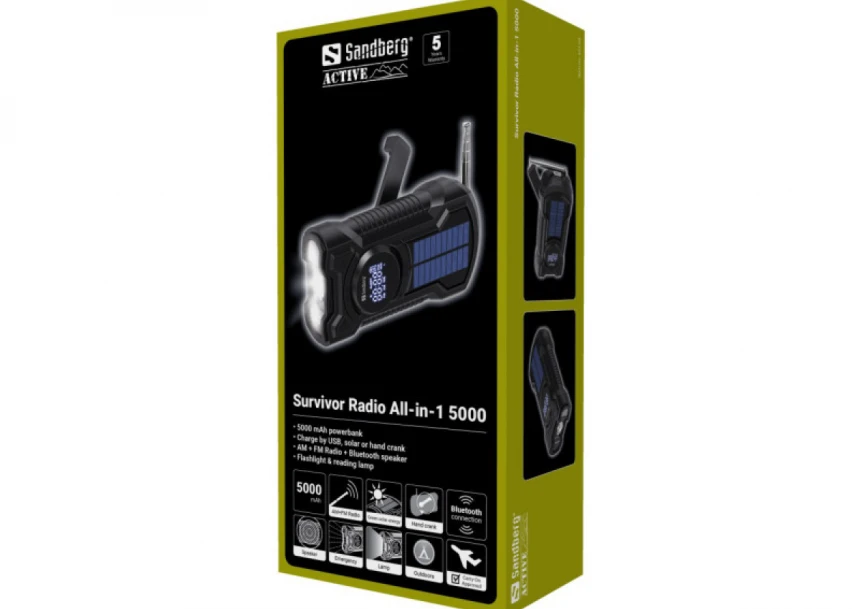 Powerbank Sandberg AIO 421-03 radio/zvučnik/solarni punjač/5000mAh
