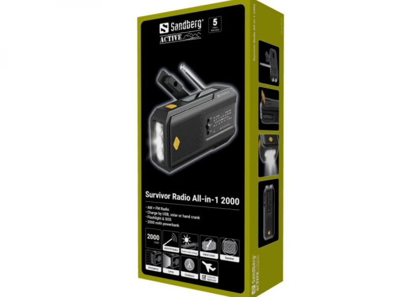 Powerbank Sandberg AIO 421-04 radio/zvučnik/solarni punjač/2000mAh