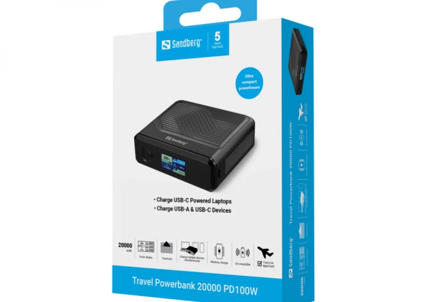 Powerbank Sandberg Travel 421-25 20000mAh PD100W/bežično punjenje