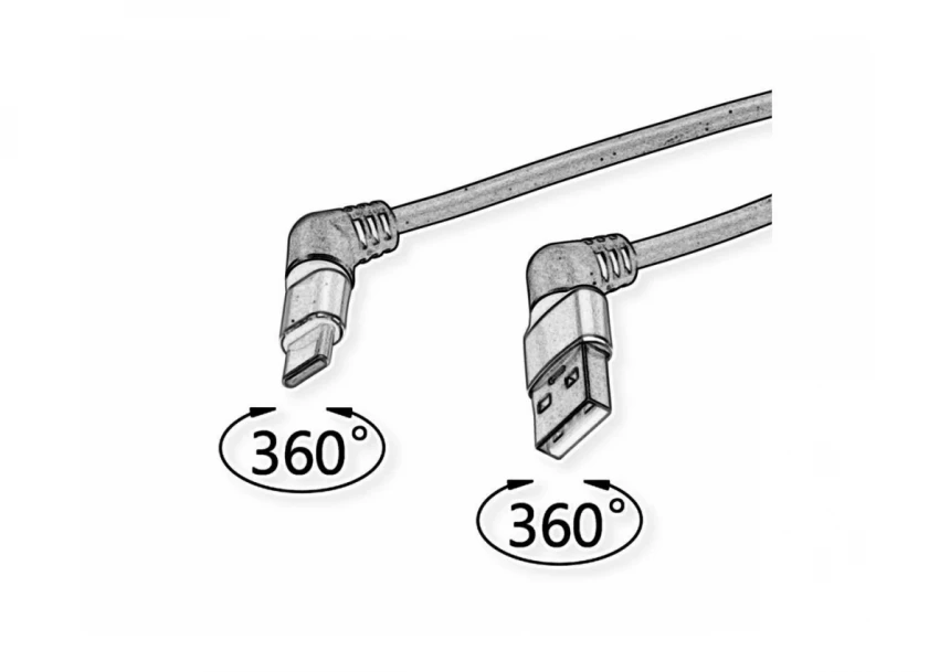 ROLINE 360° Rotation USB 2.0 Cable, Type C - A, M/M, 60W, Red Black, 2 m