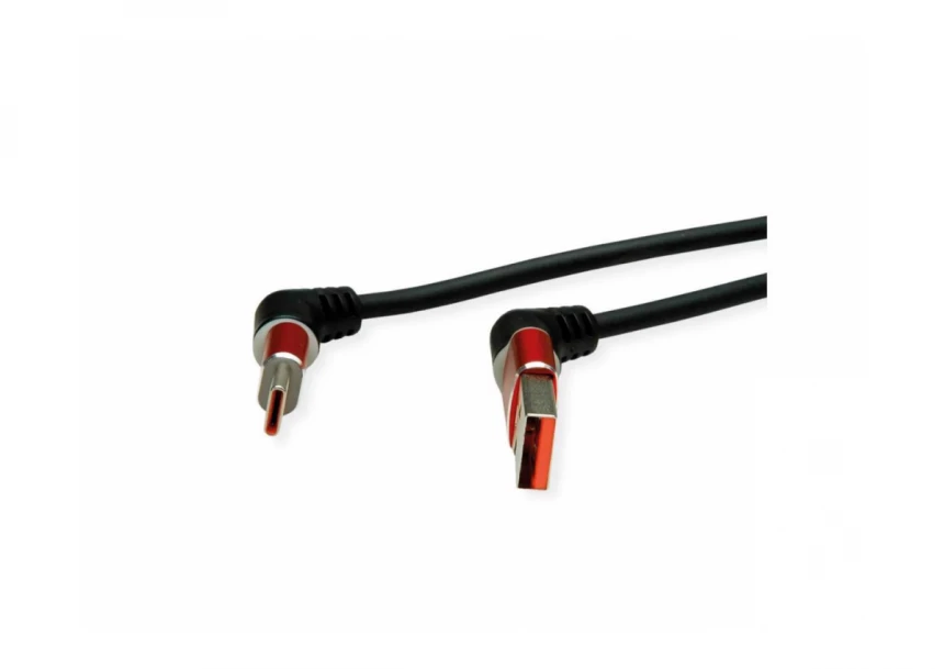 ROLINE 360° Rotation USB 2.0 Cable, Type C - A, M/M, 60W, Red Black, 2 m