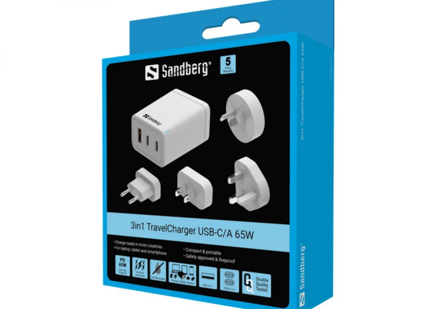 Sandberg 3in1 TravelCharger USB-C/A 65W 441-59