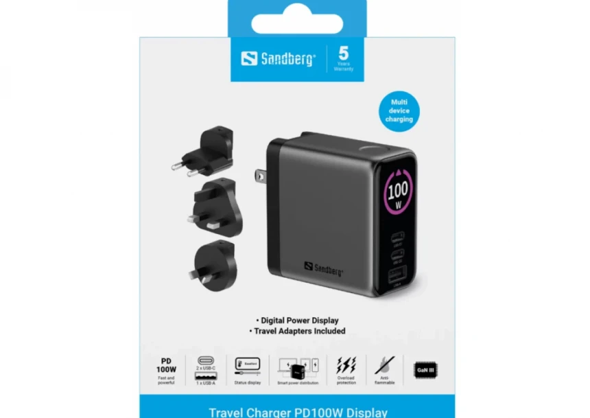 Sandberg Travel Charger PD100W Display 441-71