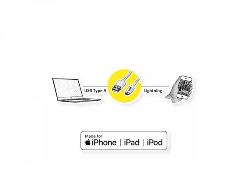 Secomp Roline GOLD Lightning to USB Cable for iPhone, iPod, iPad, with Smartphone support function, 1 m