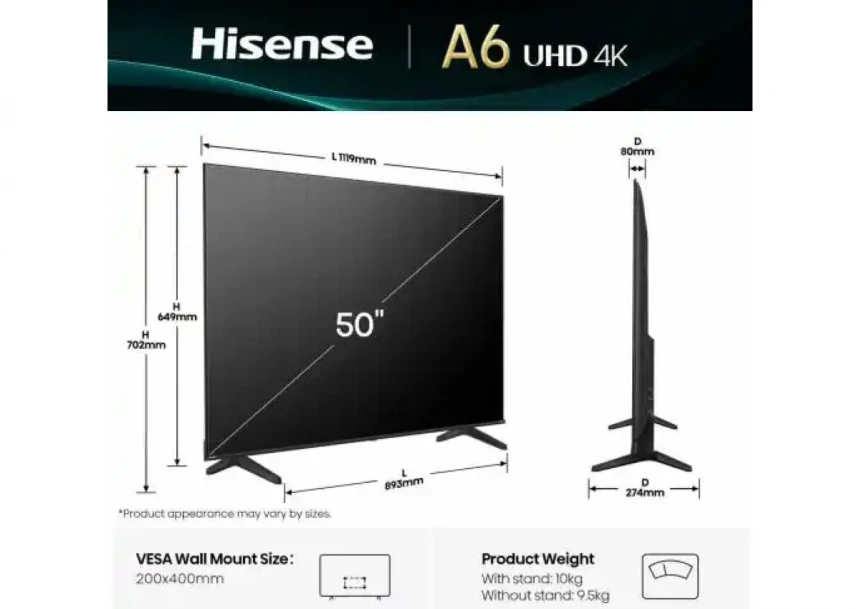 SMART LED TV 50 Hisense 50A6Q 3840x2160/UHD/4K/DVB-T2/S2/C