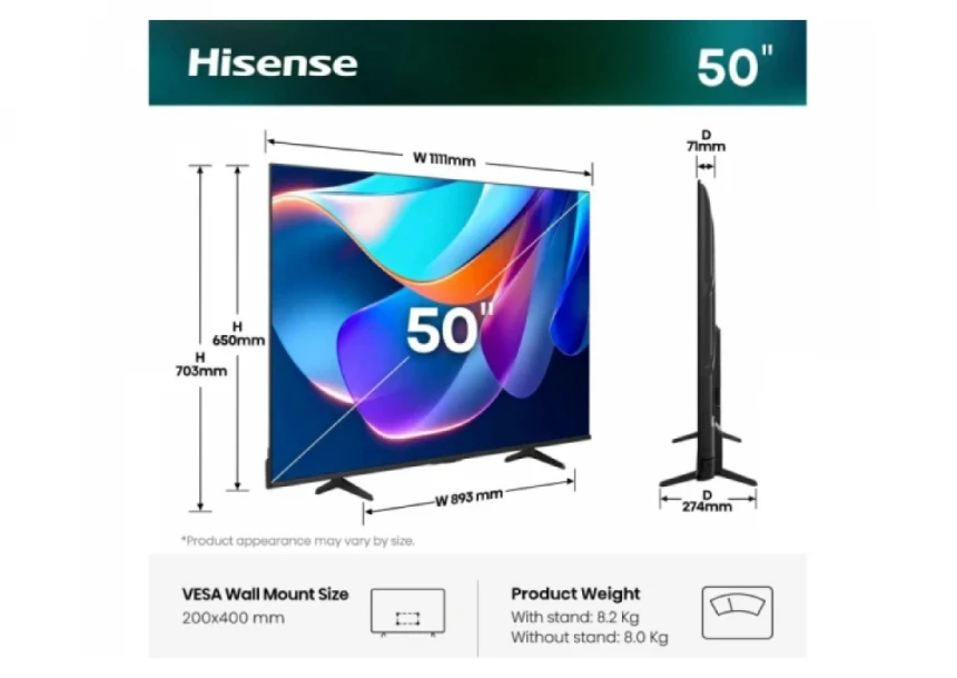SMART LED TV 50 Hisense 50E6ST 3840x260/UHD/4K/DVB-C/T2/S2/VidaaOS