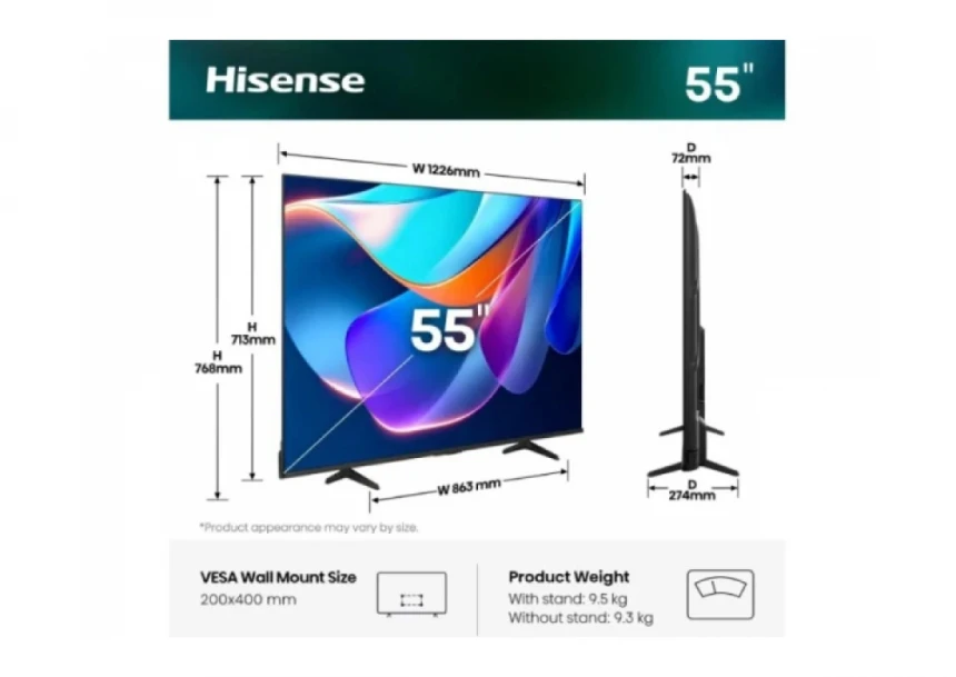 SMART LED TV 55 Hisense 55E6ST 3840x260/UHD/4K/DVB-C/T2/S2/VidaaOS