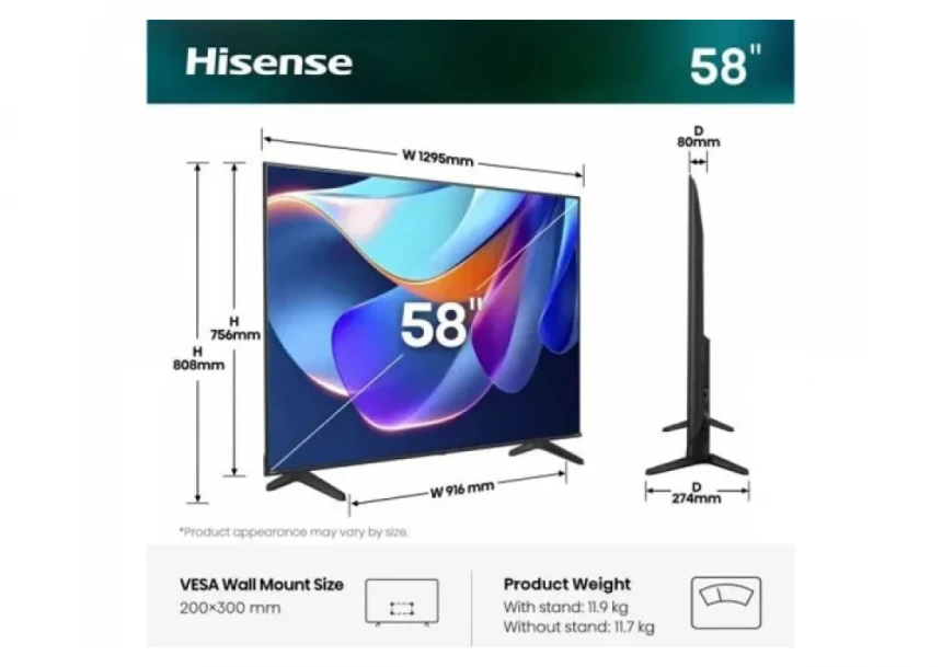 SMART LED TV 58 Hisense 58E6ST 3840x260/UHD/4K/DVB-C/T2/S2/VidaaOS