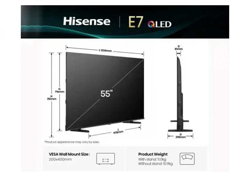 SMART QLED TV 55 Hisense 55E7Q 3840x2160/UHD/4K/DVB-T2/S2/C