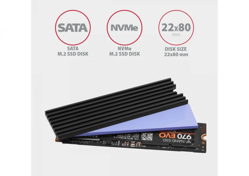 SSD M.2 Hladnjak AXAGON CLR-M2L6 passiv M.2-SSD-2280 6 mm, Crni